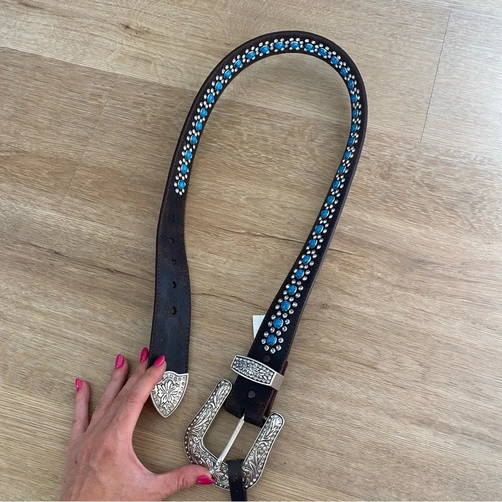 NEW Nocona Turquoise Beaded Leather Western Belt